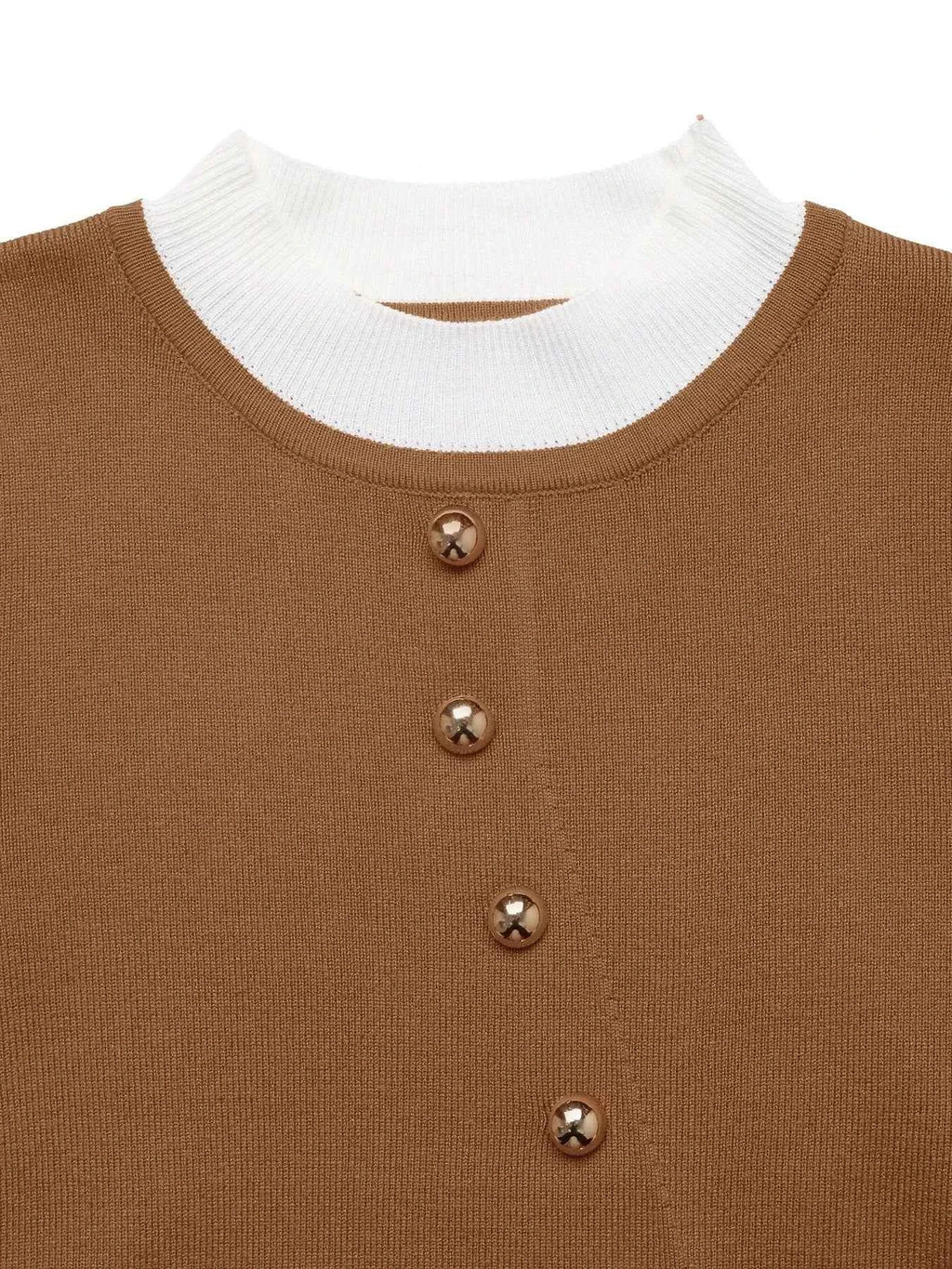 Decor Button Contrast Hem Knit Top
