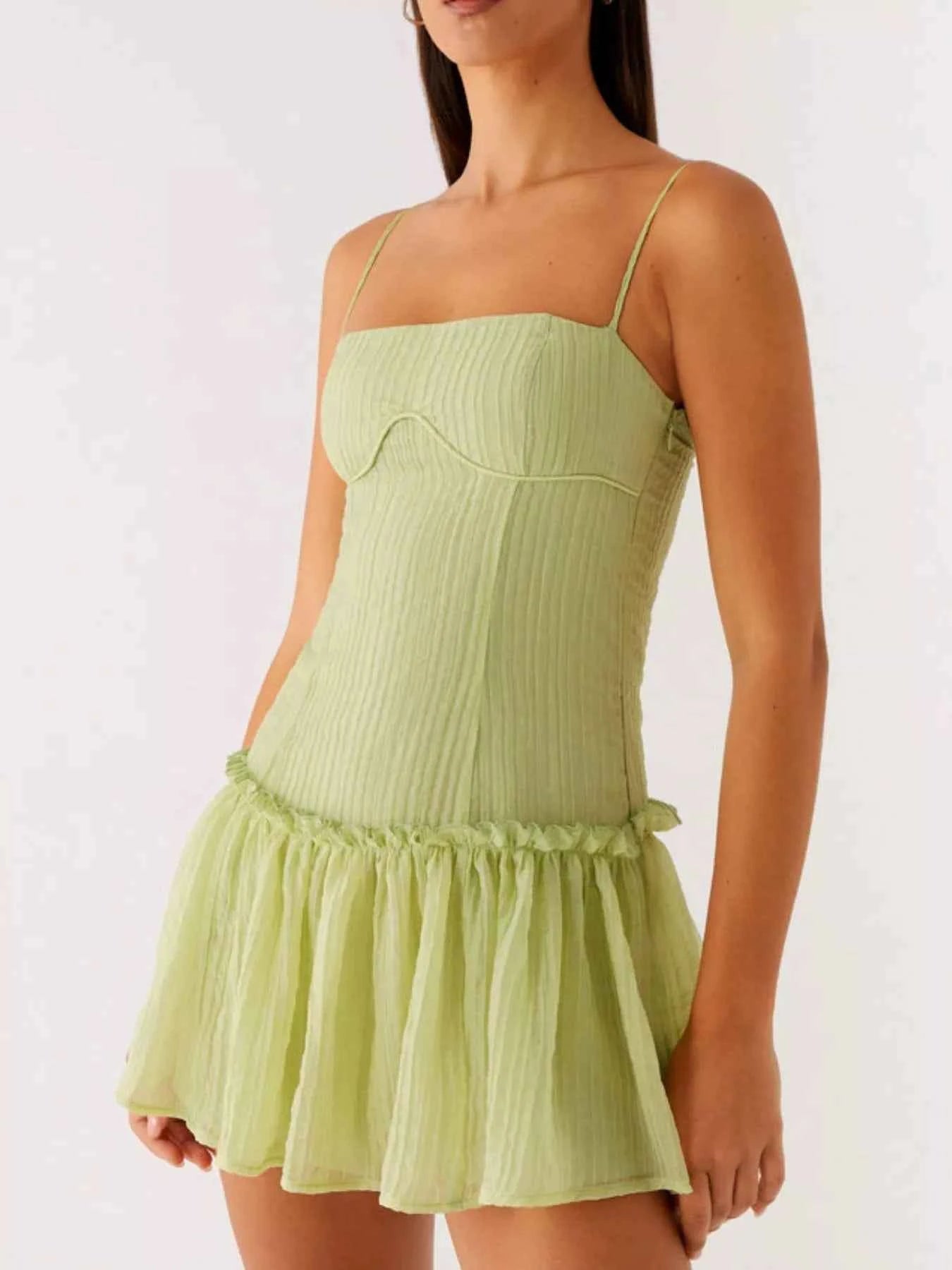 Ruffle Hem Cami Mini Dress Green c63c19c1-ec3b-4a80-9a2c-569ac67a0154-Max-Origin