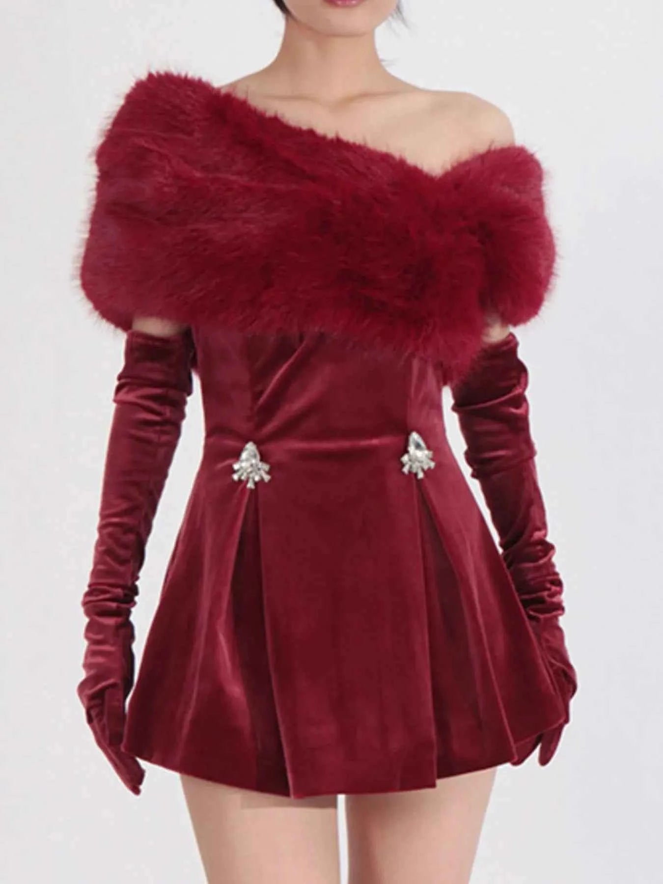 Fuzzy Off Shoulder Mini Dress c64384dd-54b3-4bc3-9993-4e5eee048717-Max-Origin