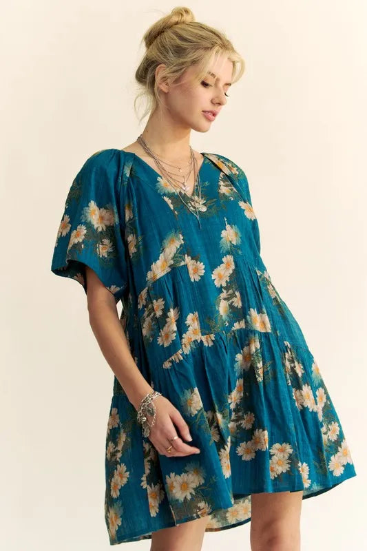Floral Print Short Bell Sleeve Pleated Mini Dress c644009f3c654695a2c436366ec9093d-Max-Origin