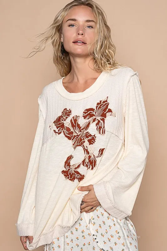 POL Embroidered Round Neck Long Sleeve Knit Top c6449da8-81bb-4eea-90b9-9818d4a7d7f6-Max