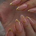Press on Nails Almond - Gold Line Design 24 Pcs Gold One size c649f581-2e7e-497f-9e6a-c256f01ca40a