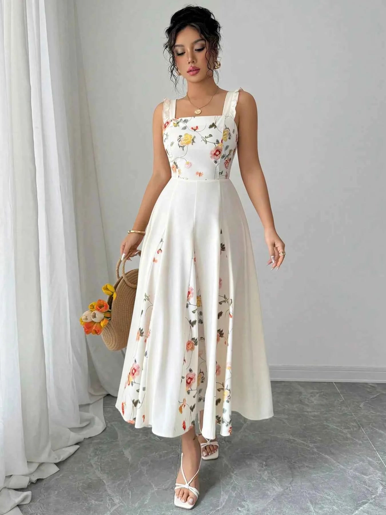 Printed Square Neck Midi Dress White c64b9d1b-487e-480b-8677-f53bc81f5f50-Max-Origin