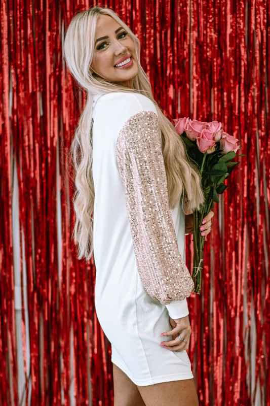 Valentine Sequin Patchwork Puff Sleeve Mini Dress c64dca28-b2ae-4708-902c-09f5c1e68cff