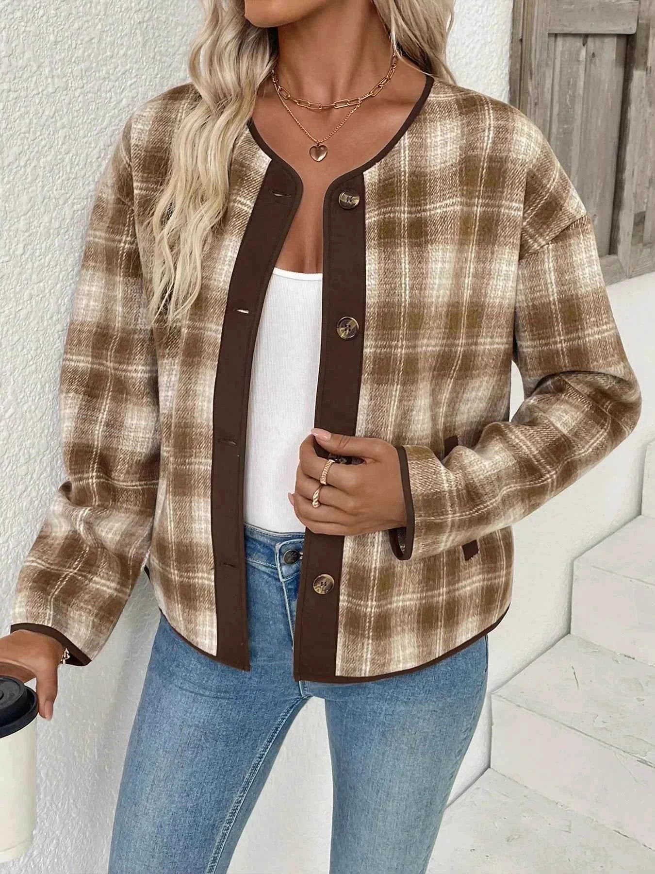 Plaid Long Sleeve Button-Up Jacket c656fba10ba342c39bd513aa5c8849fc-Max-Origin