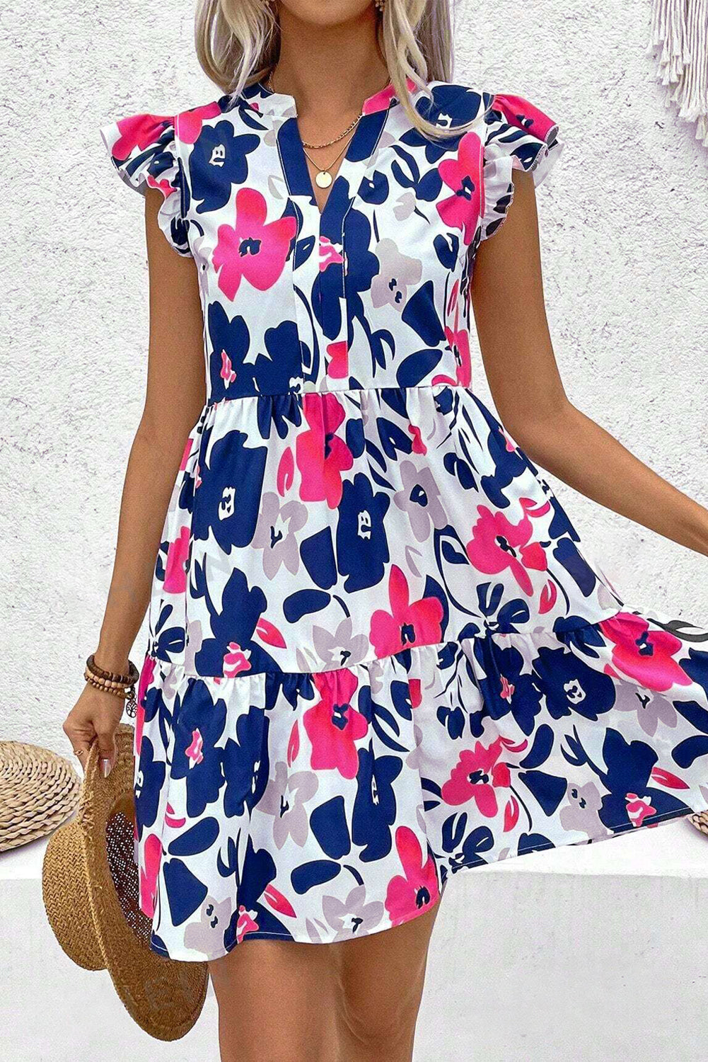 Orange Floral Print Notched Neck Flutter Sleeve Mini Dress c66b662857d57666