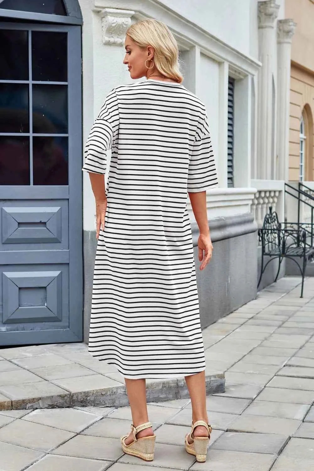 Lovelet Contrast Striped Half Sleeve Midi Tee Dress c67217b5-5936-4d33-b12f-01cc35e5064d-Max