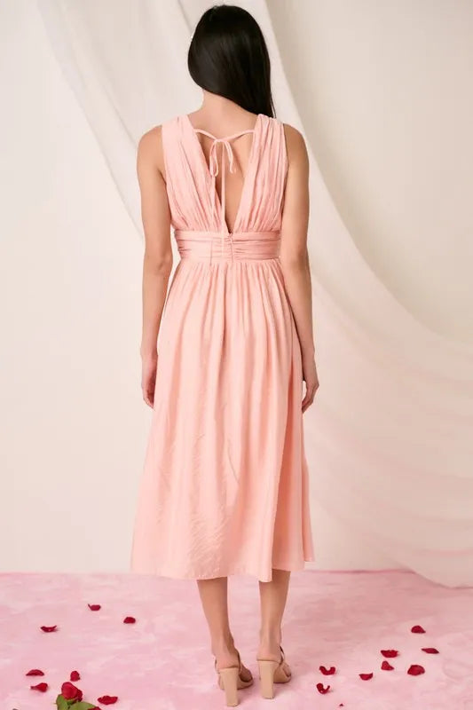 Mittoshop Ruched V-Neck Sleeveless Midi Dress c676165d-282f-4c73-8640-fb97376db437-Max