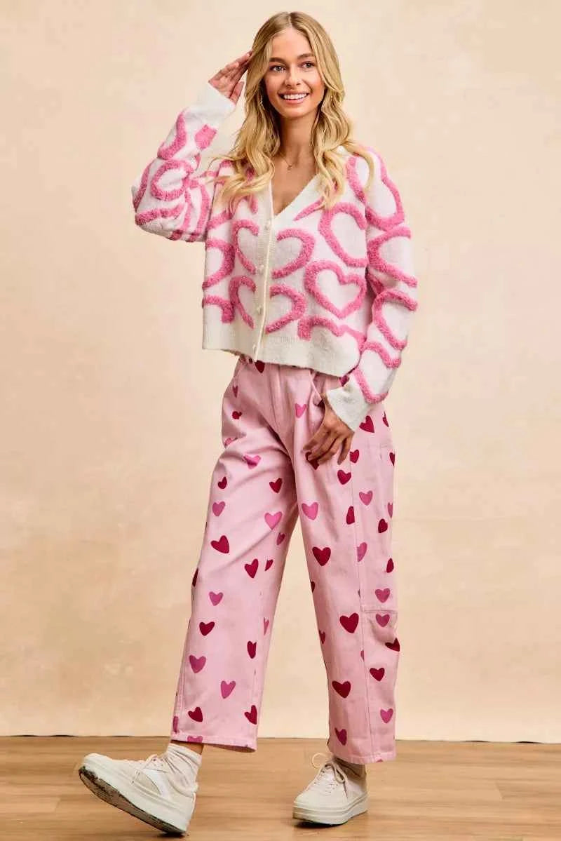 BiBi Textured Heart Buttoned V Neck Cardigan c68210b6a5d3486bae20bd75fe02d79f-Max-Origin