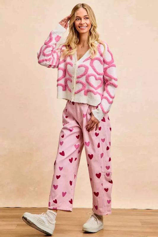 Textured Heart Buttoned V Neck Cardigan c68210b6a5d3486bae20bd75fe02d79f-Max-Origin