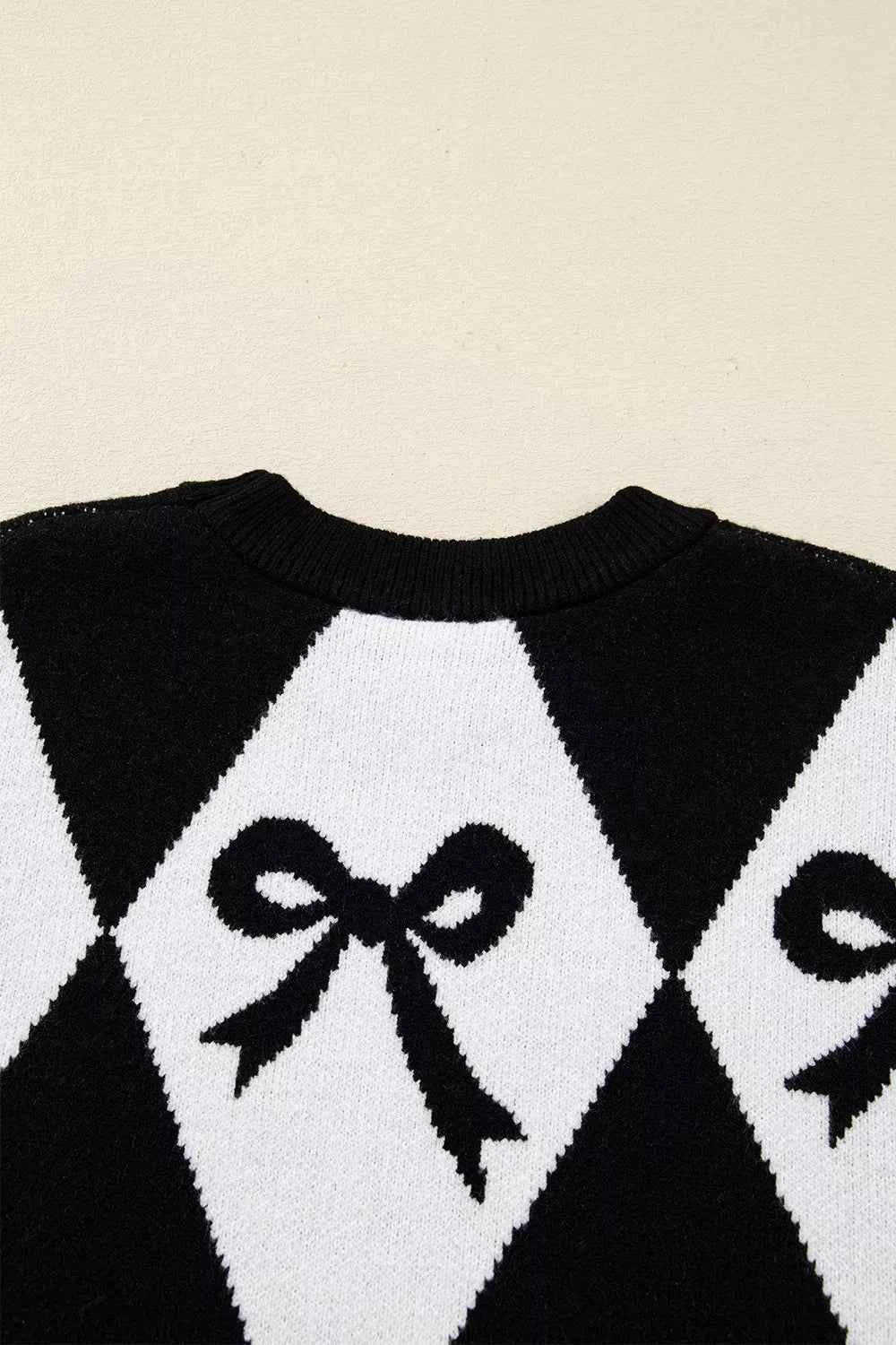 Bow Pattern Long Sleeve Contrast Sweater c6932295-44b7-4f04-8d4b-2d5cc2dc97f8-Max-Origin