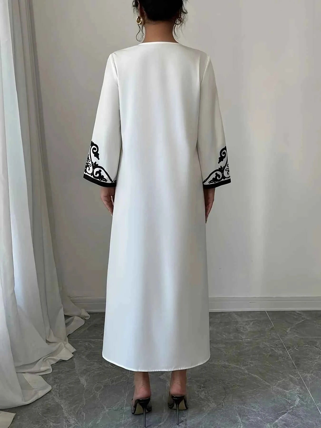 Printed Notched Long Sleeve Midi Dress c69954760d98425f8b17eba9c17fc13d-Max-Origin