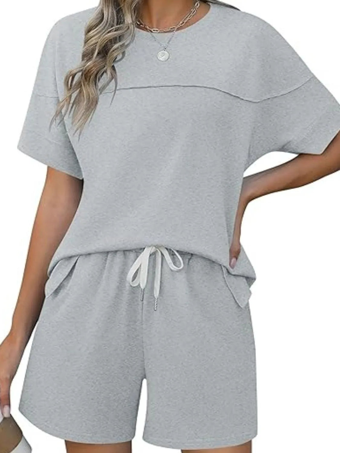 Round Neck Short Sleeve Top and Shorts Set Gray c69bfb34-a932-4833-abfb-436a5ae80d91-Max-Origin