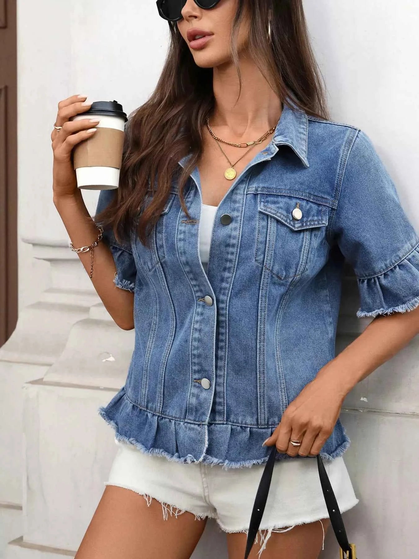 Raw Hem Button Up Denim Jacket Blue c6a99059dd5e498f973a045a62dd9cee-Max-Origin