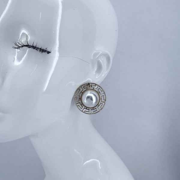 Round Greek Symbol half Pearl Post Back Earrings c6adba61-b326-40b3-883a-80f9204c5860