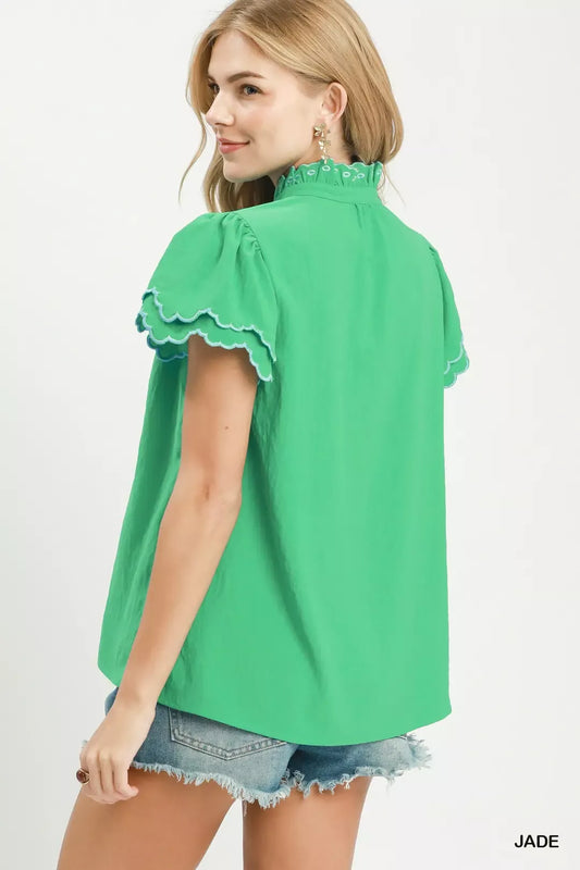 Scalloped Ruffle Sleeve Top c6b26130-ab2d-48cb-a913-dd2a23d970aa-Max-Origin