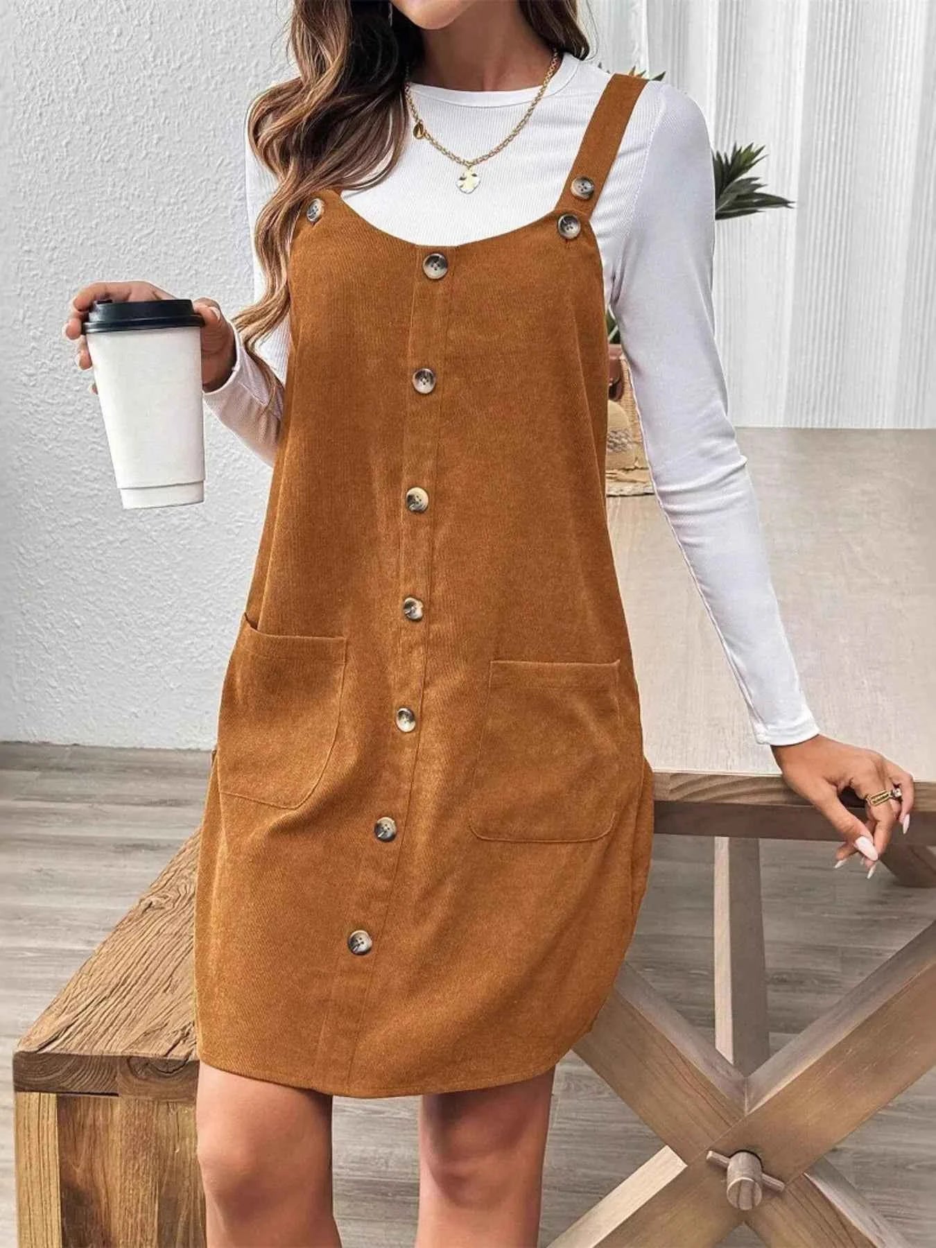 Corduroy Overall Dress with Pockets Light Brown c6b4513b83f24f3f8ff020770ad67fdc-Max-Origin