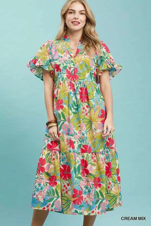 Tropical Floral Ruffle Sleeve Tiered Midi Dress CREAM MIX c6b5cd93-7f3d-4a8a-8624-68bede518502-Max-Origin