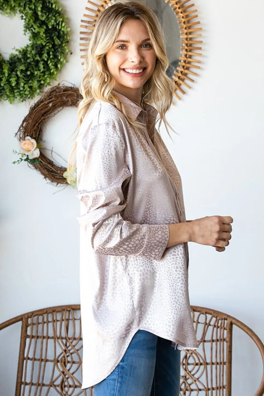 Full Size Ditsy Dot Button Down Collared Satin Shirt c6c0cf65-a503-418c-8eba-980778f7d3c0-Max