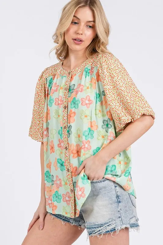 SAGE+FIG Button Down Bubble Sleeves Shirt c6c260e3-92ff-4309-b3b3-9a2224c5aecb-Max