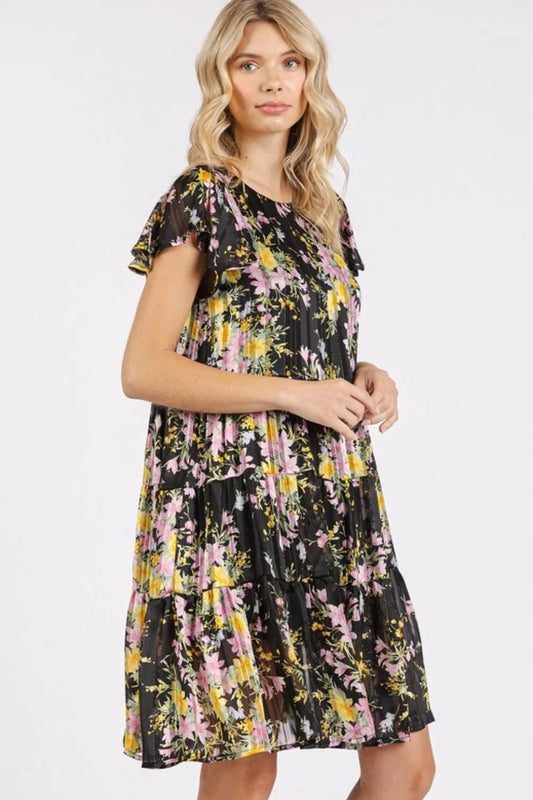 Flower Print Round Neck Flutter Sleeve Tiered Dress c6cd9e1f-b1ed-4d1f-972d-0375aaa535bf-Max