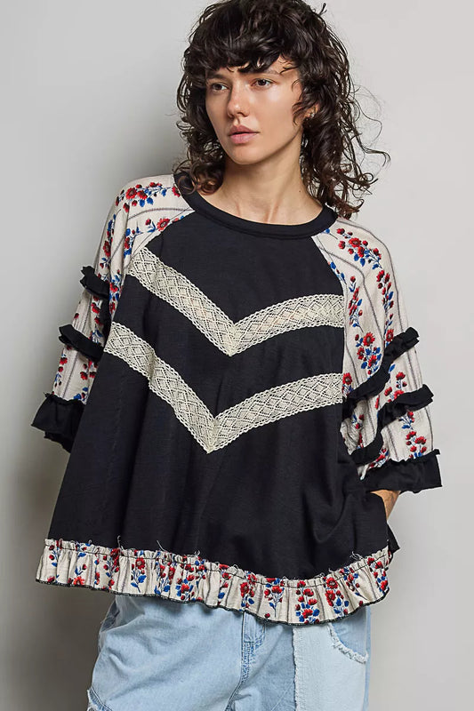 Round Neck Half Sleeve Contrast Floral Lace Oversized Knit Top c6ce8216-24ad-4fcc-9eda-b004243160ea-Max-Origin