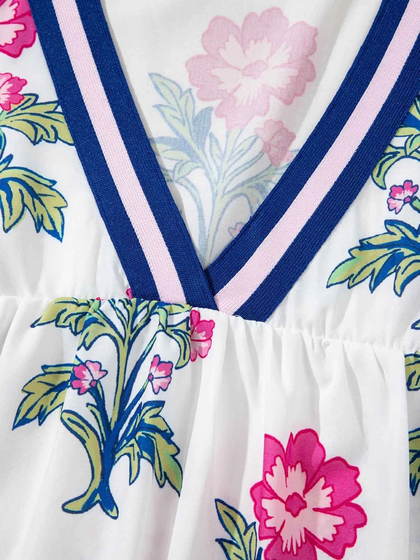 Floral Print Striped V Neck Blouse c6e1a8d80c13452dbaa9adfda49c3c8e-Max-Origin