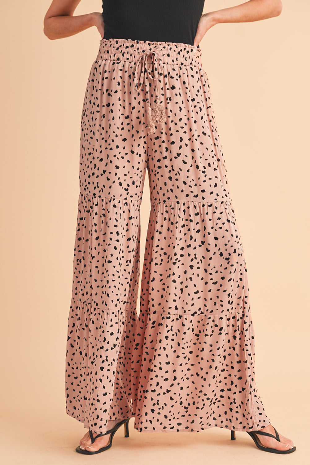 Brown Ruffle Wide Leg Animal Palazzo Pants c6ecc3395099f54b