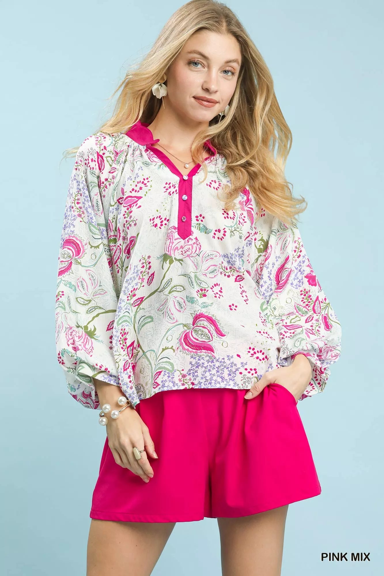 Umgee Paisley Floral Contrast Trim Blouse PINK MIX c6f35cfe-9bd9-4adf-a858-6558a1415871-Max-Origin