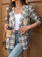 Number 87 Plaid Long Sleeve Blazer Coffee Brown c6fcb64235144bb790c4120d96873677-Max-Origin