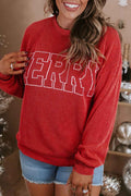 Fiery Red Twist Ribbed MERRY Letter Graphic Plus Size Pullover Fiery Red 75%Polyester+20%Viscose+5%Elastane c703e9048e4ed6ac