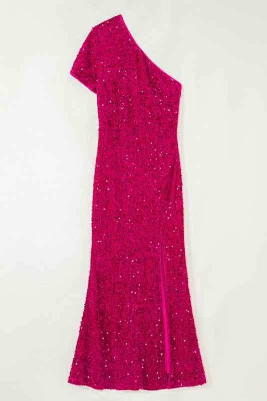 Sequin One Shoulder Thigh High Split Bodycon Gown c70992ec-abd4-4fe6-a44e-fef946fa34c0