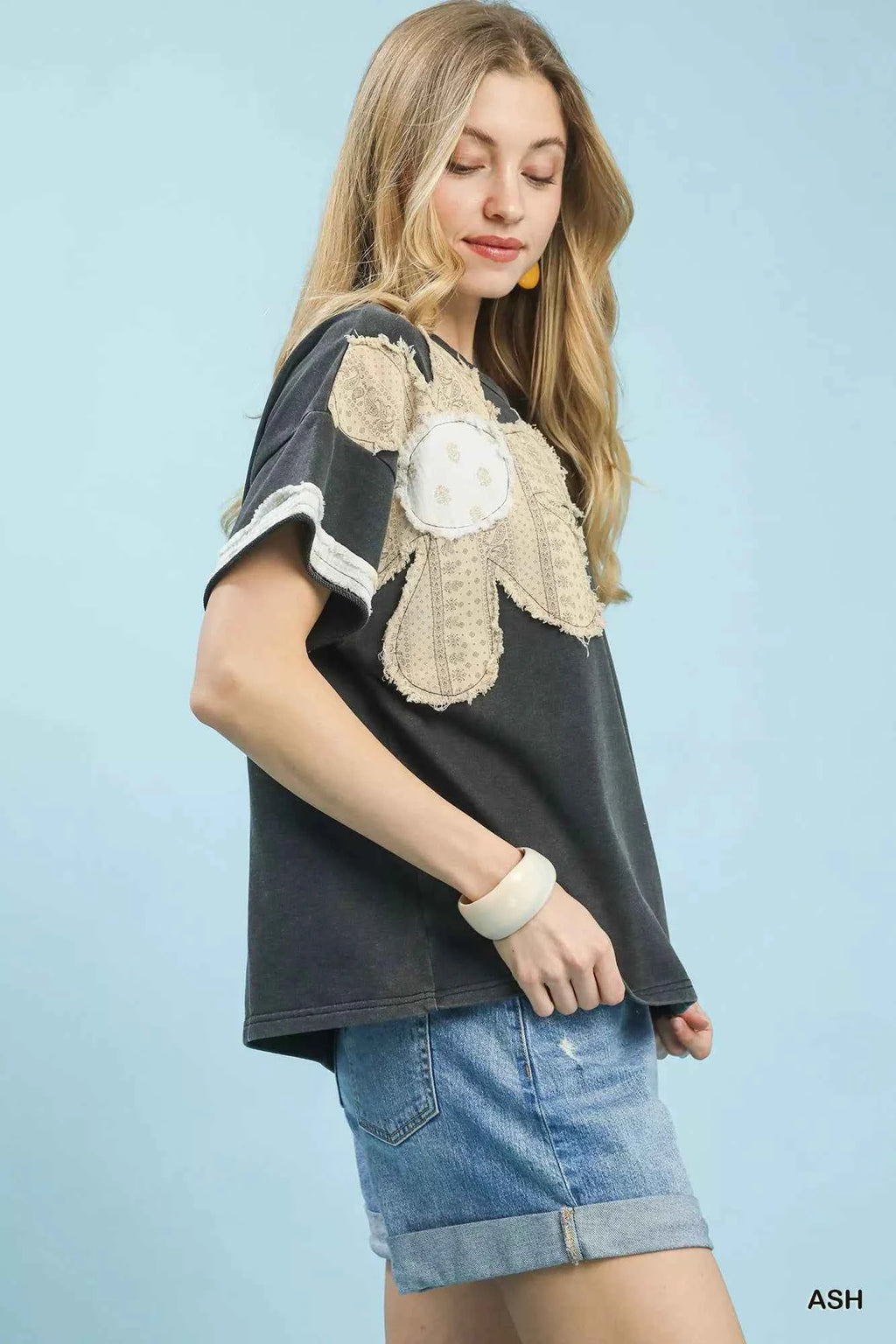Umgee French Terry Top with Flower Patch c70deff8-fac9-46a3-9f0d-6b79901f669a-Max-Origin