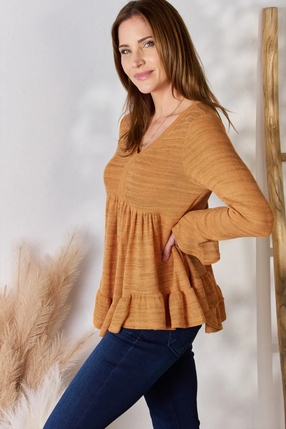 Hailey & Co Full Size V-Neck Flounce Sleeve Blouse c7125257-5279-47c7-ba56-511cae7dfc41-Max