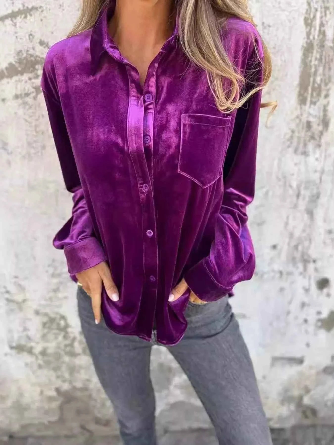 Full Size Velvet Button-Up Long Sleeve Shirt Plus Size c71537fba6d94eedaf55ec7c73bac719-Max-Origin