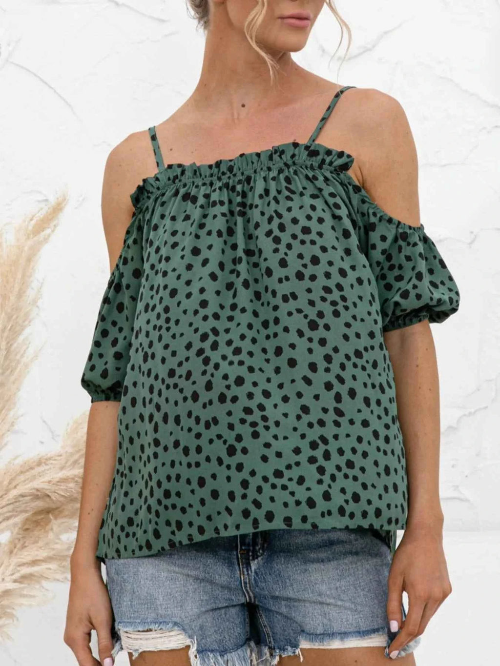 Puff Sleeve Polka Dot Ruffle Cami Top c7185af0-ce63-451a-8553-66538dd21a09-Max-Origin