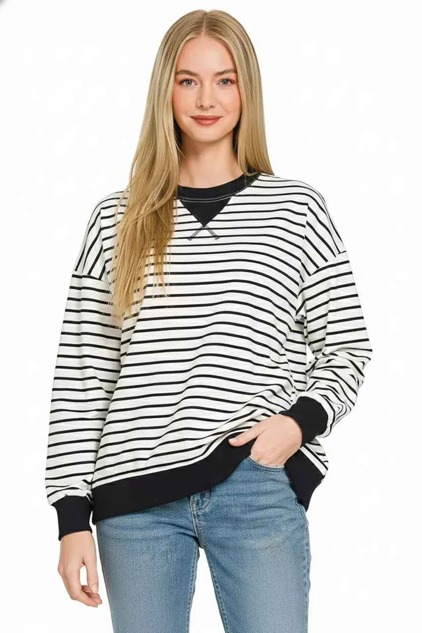 Zenana Contrast Striped Round Neck Sweatshirt c71bbecb-4147-4500-a391-d39e27f2e2a6-Max-Origin