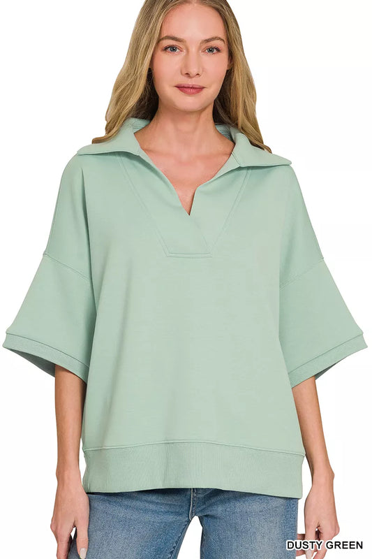 Scuba Collared Short Sleeve Pullover DUSTY GREEN c72032db-0bc1-4317-a2aa-bb38047f8c15-Max-Origin