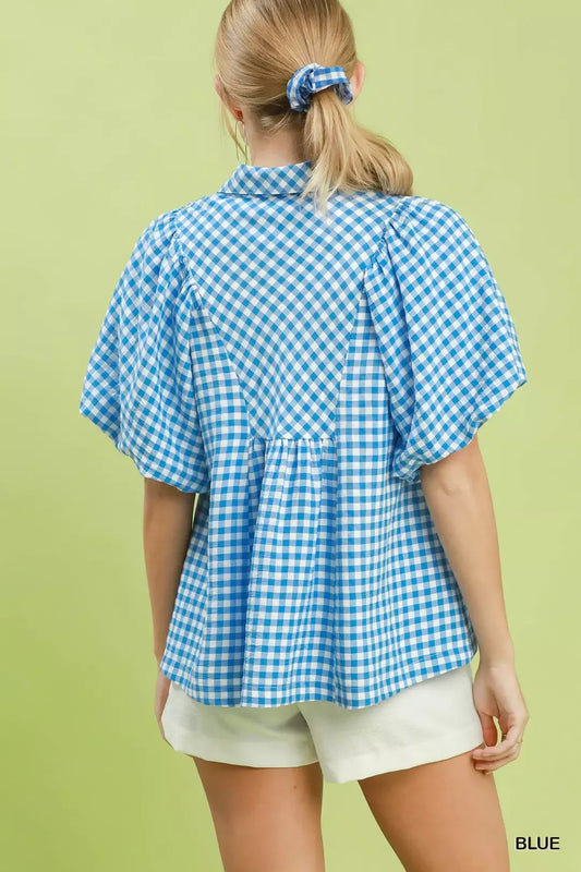 Smocked Yoke Puff Sleeve Gingham Blouse c72033b4-bd56-47b1-b83d-09ed74a54209-Max-Origin