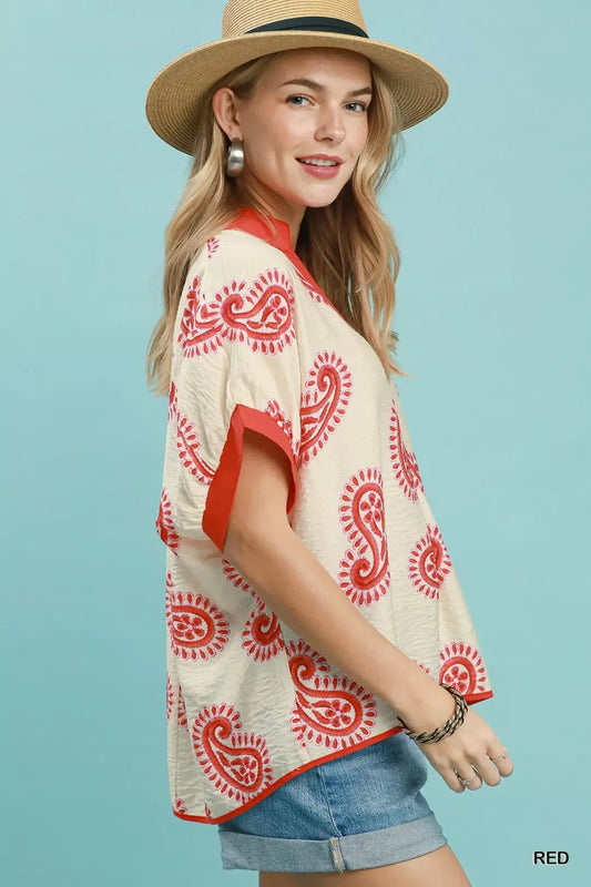 Paisley Print Contrast Trim Top c72ae042-1479-4ad6-ae13-0daae2e90204-Max-Origin