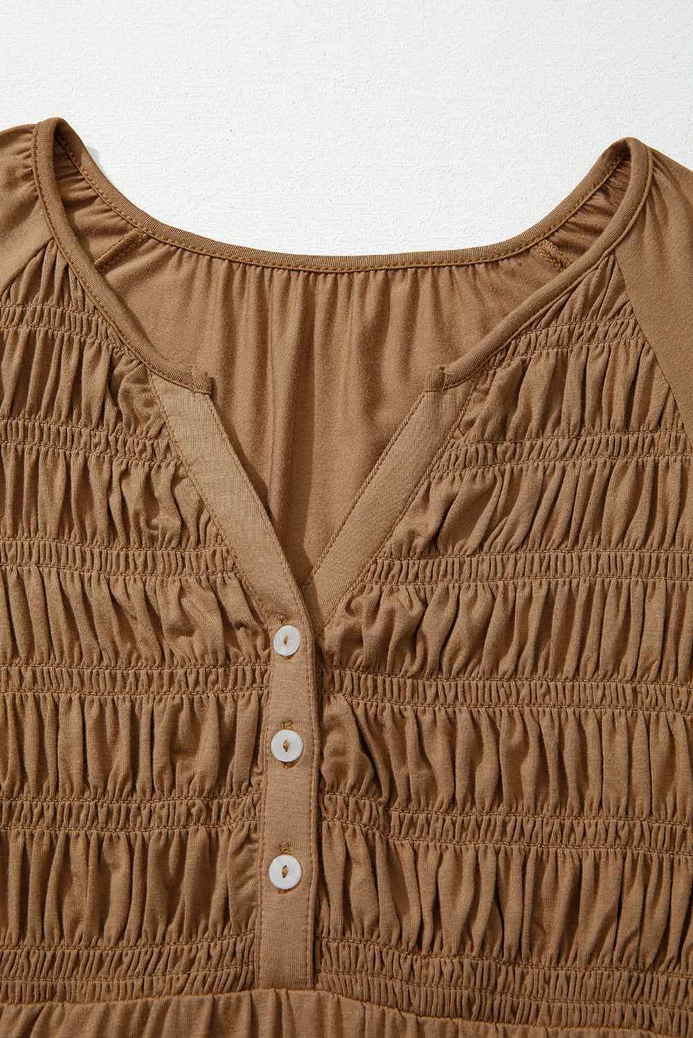 Black Smocked Bust Buttoned Split V Neck Flowy Blouse c72e7f2984c033b4