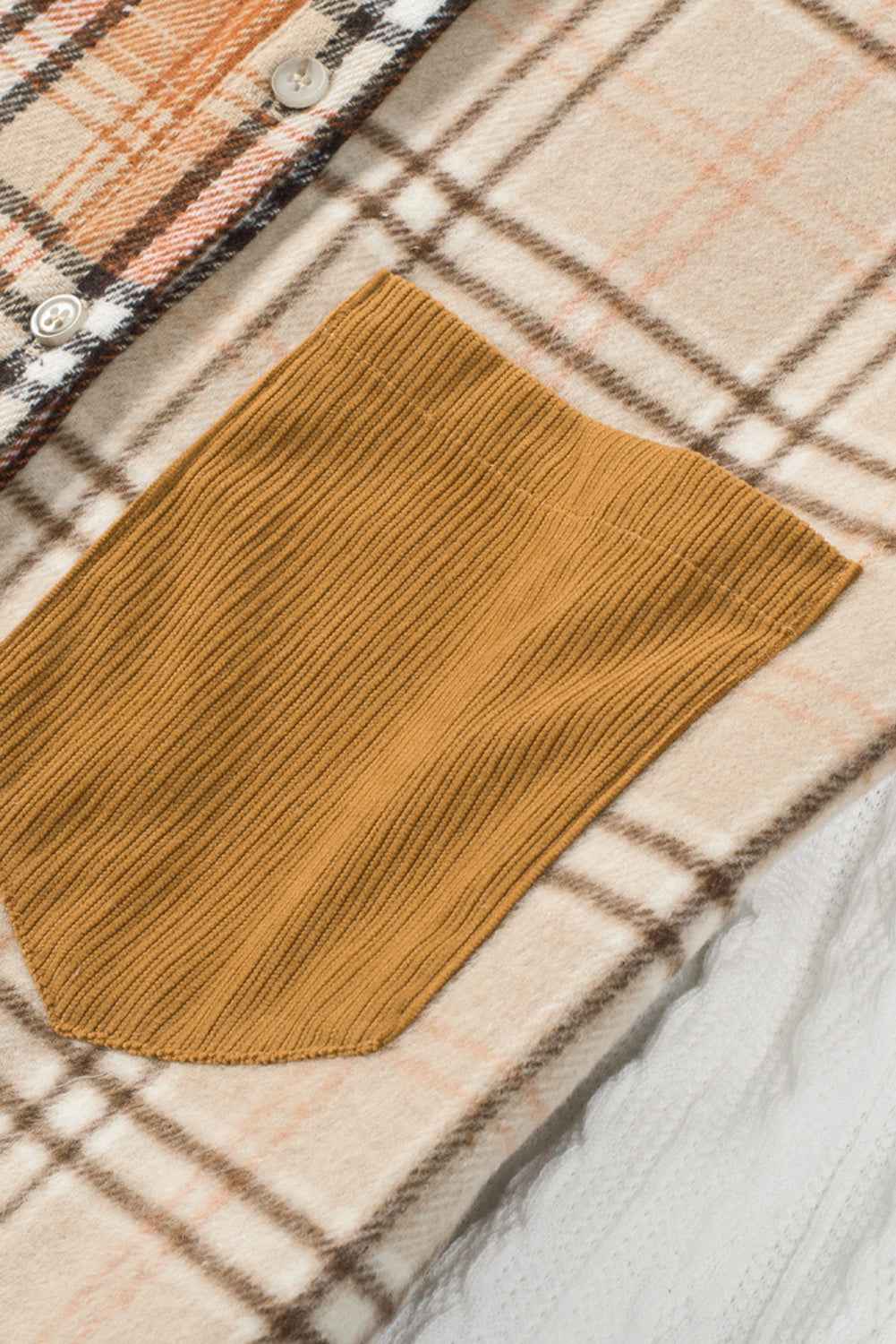 Orange Plaid Color Block Patchwork Pocket Shirt Shacket c7332aab5477a6be
