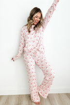 Pink Santa Claus Striped Print Loose Fit Two Piece Loungewear Set c7358b84805ebfa9