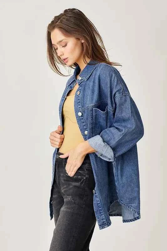 RISEN Button Up Drop Shoulder Denim Shacket c736f90f-3585-4b9a-862b-533ee442ea64-Max
