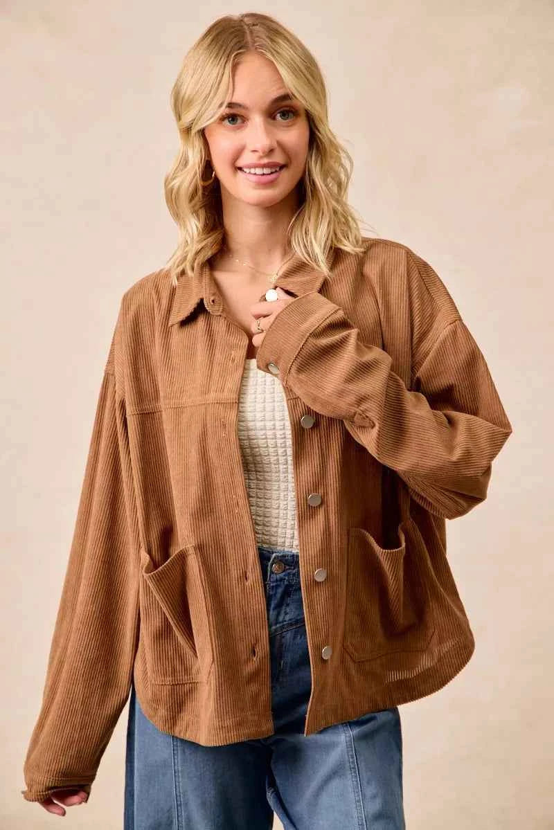 Corduroy Relaxed Fit Shacket with Back Pleat CAMEL c7451d8f503a482b99e410df2a0f0eb2-Max-Origin