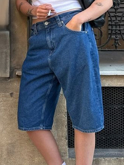 High Waist Denim Shorts with Pockets