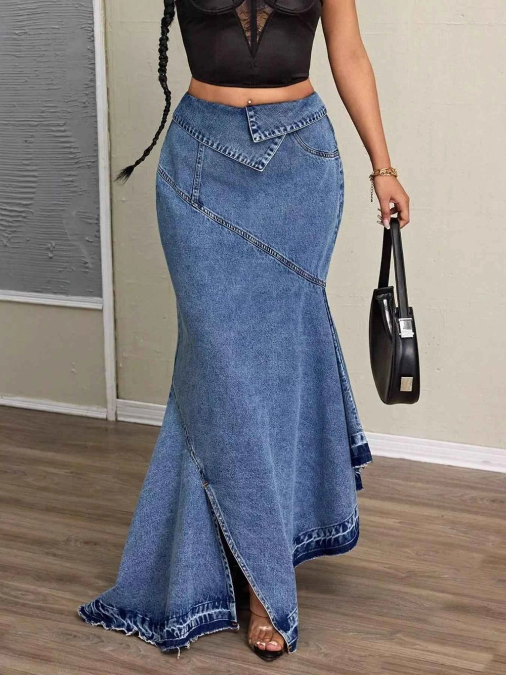 High-Waist Asymmetrical Slit Denim Maxi Mermaid Skirt c7495039-97ea-4483-ac65-e63d5e808715-Max-Origin