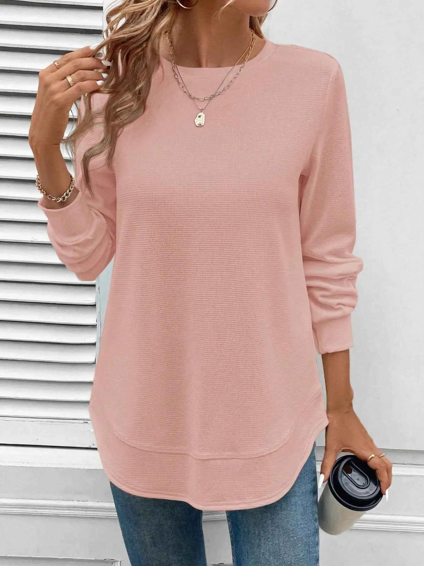 Round Neck Long Sleeve Casual Sweatshirt Pink c754a6a0f4404b32be0a28e90abbe14a-Max-Origin