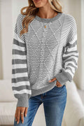 Gray Stripe Twisted Knitted Drop Shoulder Sweater Gray Stripe 60%Cotton+40%Acrylic c7581393fc689822