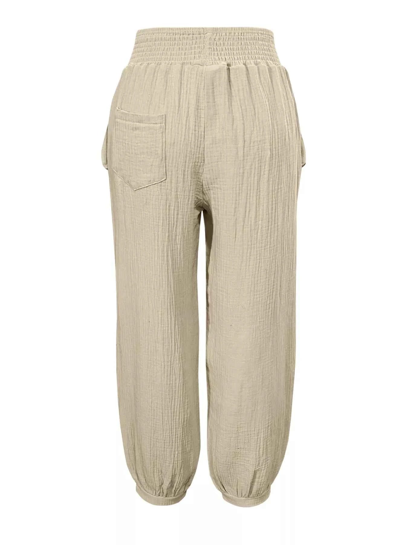 Smocked Textured Casual Pants c75a2d29-be24-4630-ae88-52b46bc1636f-Max-Origin
